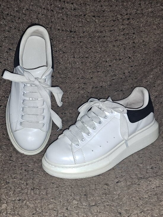 Alexander McQueen Shoes - ALEXANDER MCQUEEN-Oversize White Leather/Black Suede Sneakers-Sz 39-Excellent